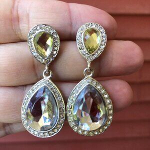 Yellow and clear rhinestone teardrop pierced post earrings